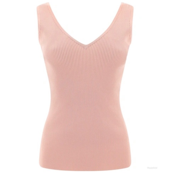 Zimmermann V-Neck Ribbed Knit Pink Tank Top
